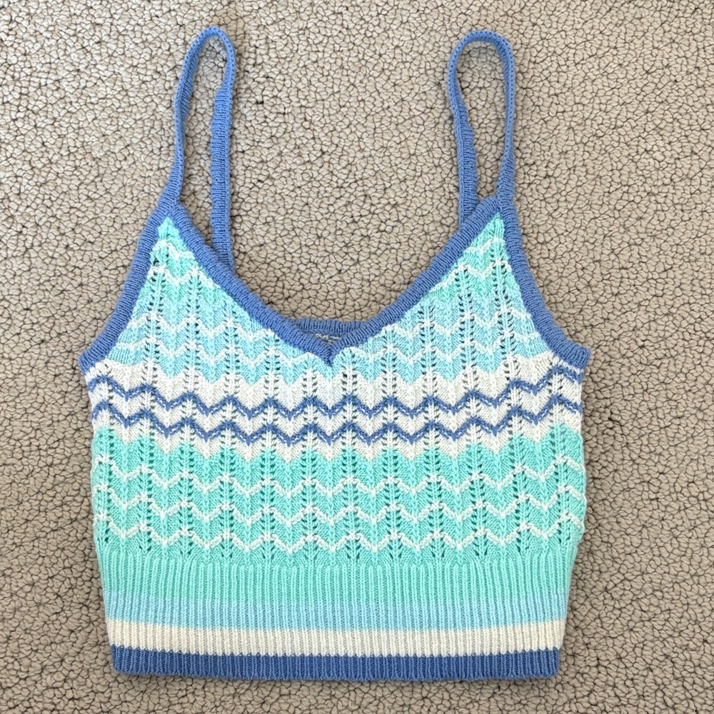American Eagle Outfitters Blue and White Knit Camisole
